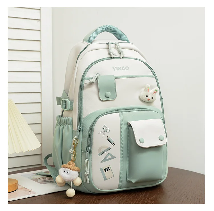 Cute Rabbit Children School Backpack for Teenage Girls Fashionable Splicing Color Contrast Fresh Lady Knapsack Kids Schoolbags