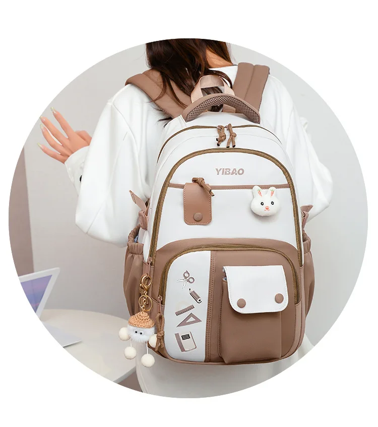Cute Rabbit Children School Backpack for Teenage Girls Fashionable Splicing Color Contrast Fresh Lady Knapsack Kids Schoolbags