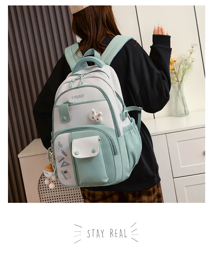 Cute Rabbit Children School Backpack for Teenage Girls Fashionable Splicing Color Contrast Fresh Lady Knapsack Kids Schoolbags
