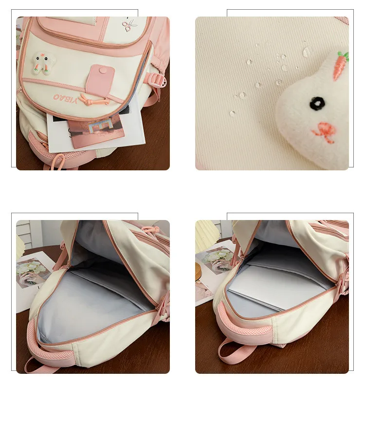 Cute Rabbit Children School Backpack for Teenage Girls Fashionable Splicing Color Contrast Fresh Lady Knapsack Kids Schoolbags