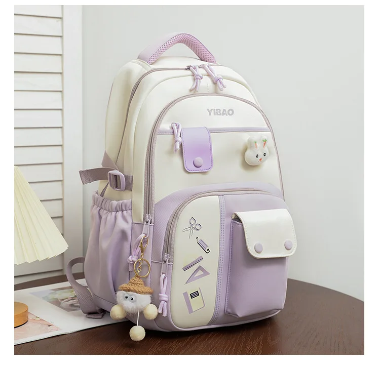Cute Rabbit Children School Backpack for Teenage Girls Fashionable Splicing Color Contrast Fresh Lady Knapsack Kids Schoolbags