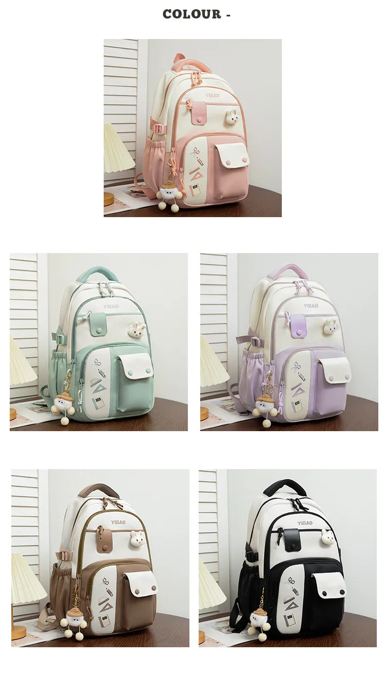 Cute Rabbit Children School Backpack for Teenage Girls Fashionable Splicing Color Contrast Fresh Lady Knapsack Kids Schoolbags