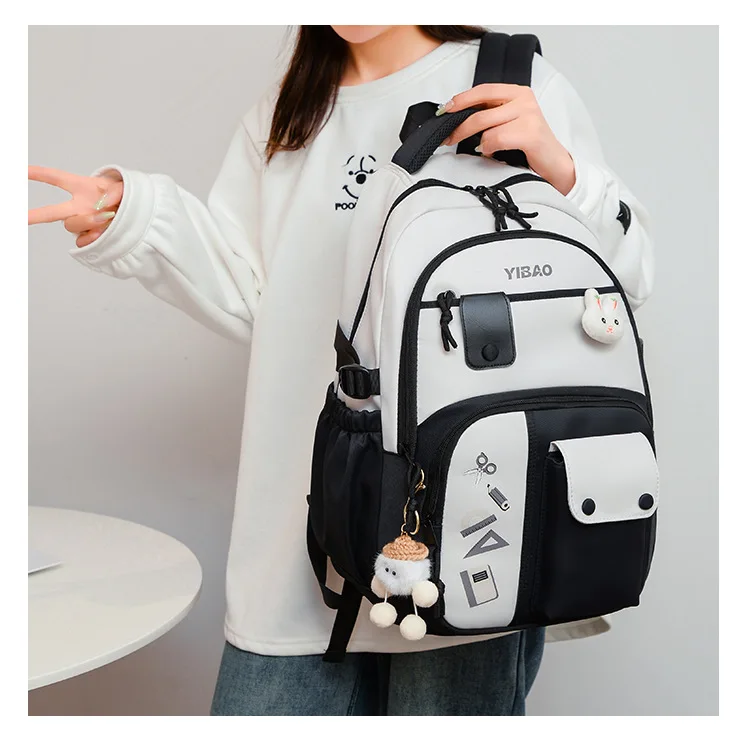 Cute Rabbit Children School Backpack for Teenage Girls Fashionable Splicing Color Contrast Fresh Lady Knapsack Kids Schoolbags