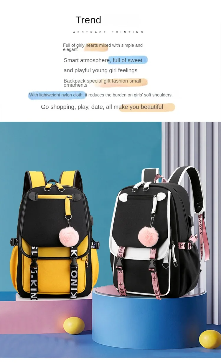 Korean Style High School Backpack for Teenage Girl Fashion Black White Student Girls Backpack Schoolbag Cute Book Bag