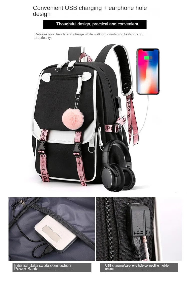 Korean Style High School Backpack for Teenage Girl Fashion Black White Student Girls Backpack Schoolbag Cute Book Bag