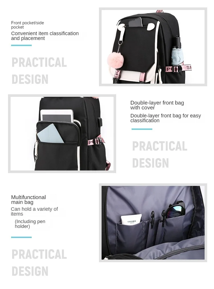 Korean Style High School Backpack for Teenage Girl Fashion Black White Student Girls Backpack Schoolbag Cute Book Bag