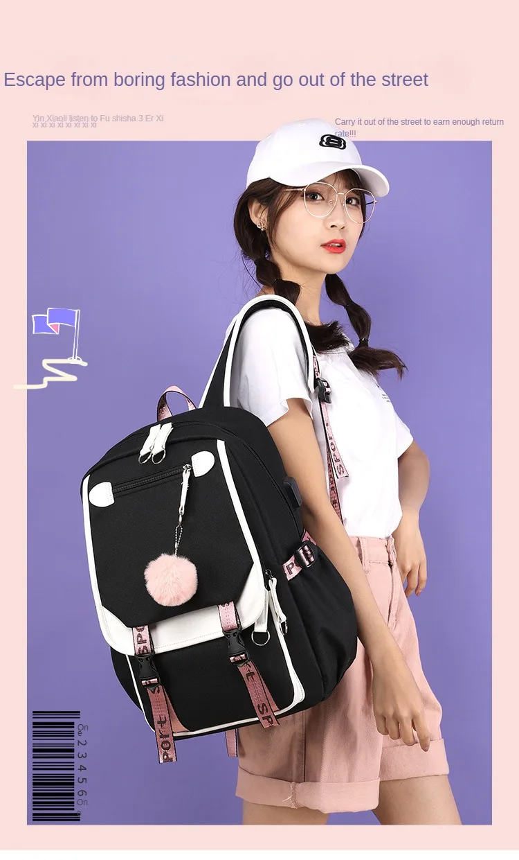 Korean Style High School Backpack for Teenage Girl Fashion Black White Student Girls Backpack Schoolbag Cute Book Bag
