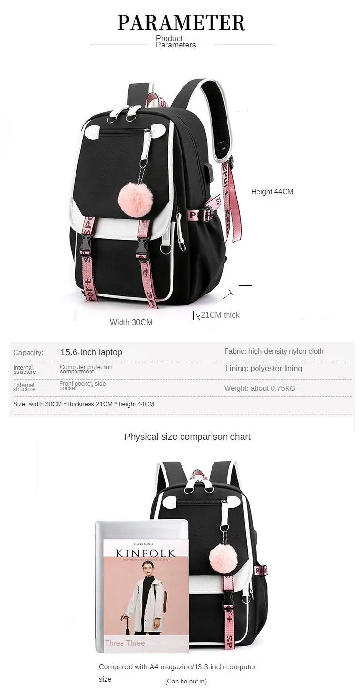 Korean Style High School Backpack for Teenage Girl Fashion Black White Student Girls Backpack Schoolbag Cute Book Bag