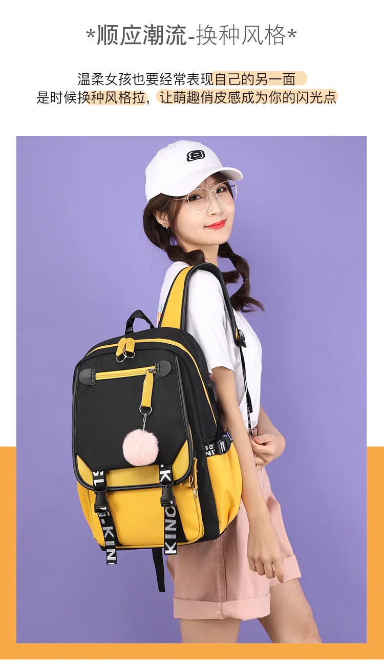 Korean Style High School Backpack for Teenage Girl Fashion Black White Student Girls Backpack Schoolbag Cute Book Bag