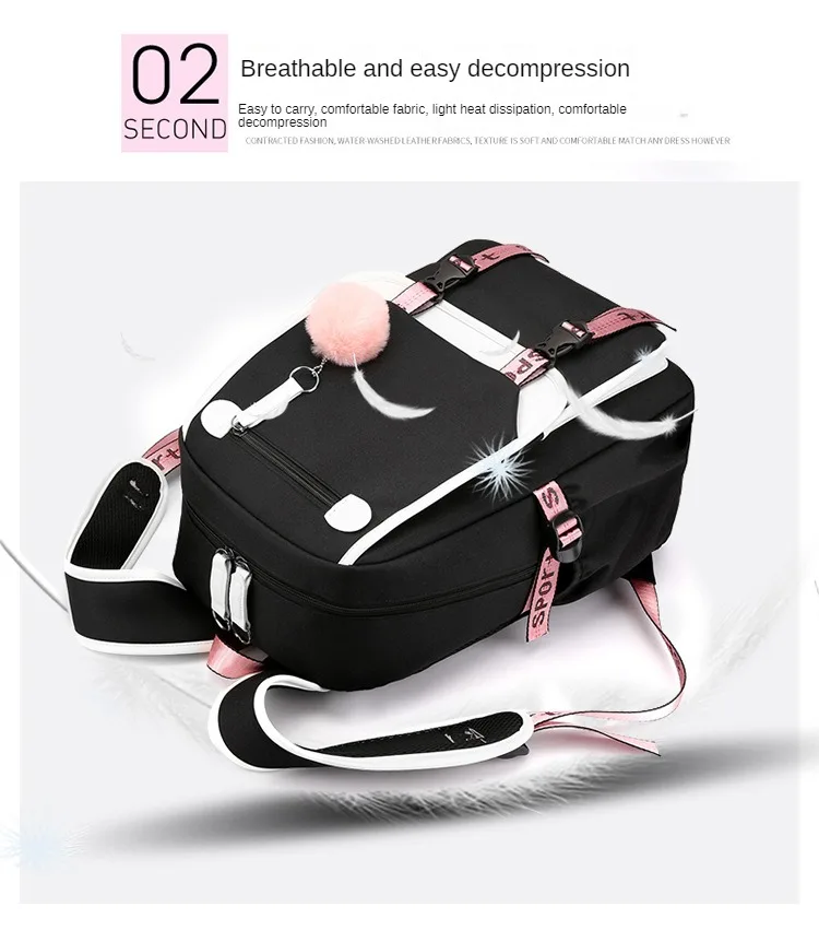 Korean Style High School Backpack for Teenage Girl Fashion Black White Student Girls Backpack Schoolbag Cute Book Bag