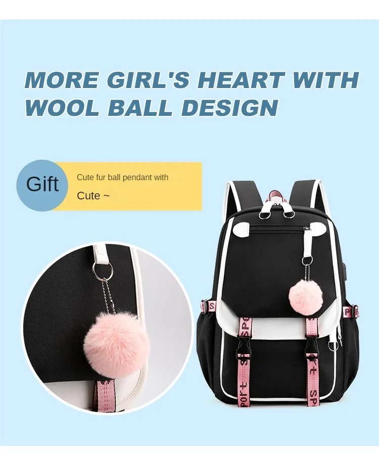 Korean Style High School Backpack for Teenage Girl Fashion Black White Student Girls Backpack Schoolbag Cute Book Bag