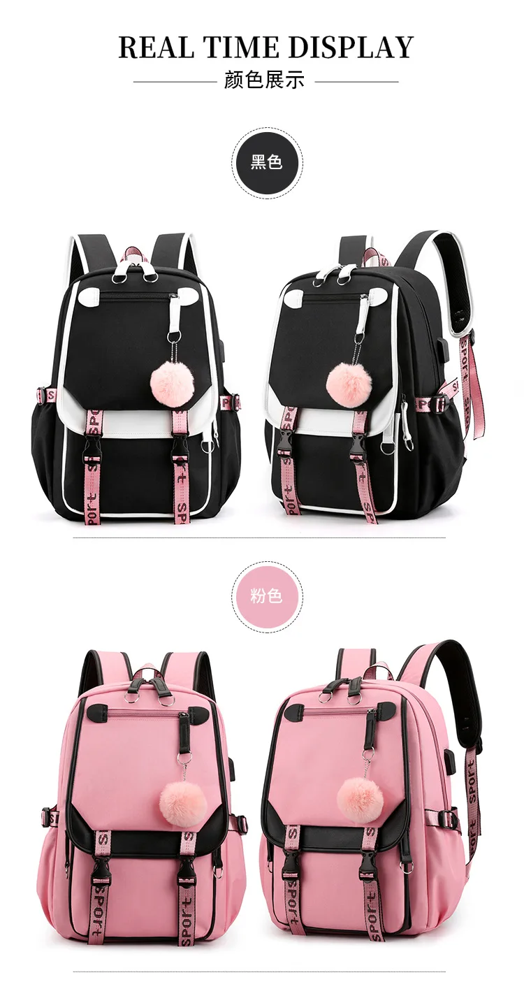 Korean Style High School Backpack for Teenage Girl Fashion Black White Student Girls Backpack Schoolbag Cute Book Bag