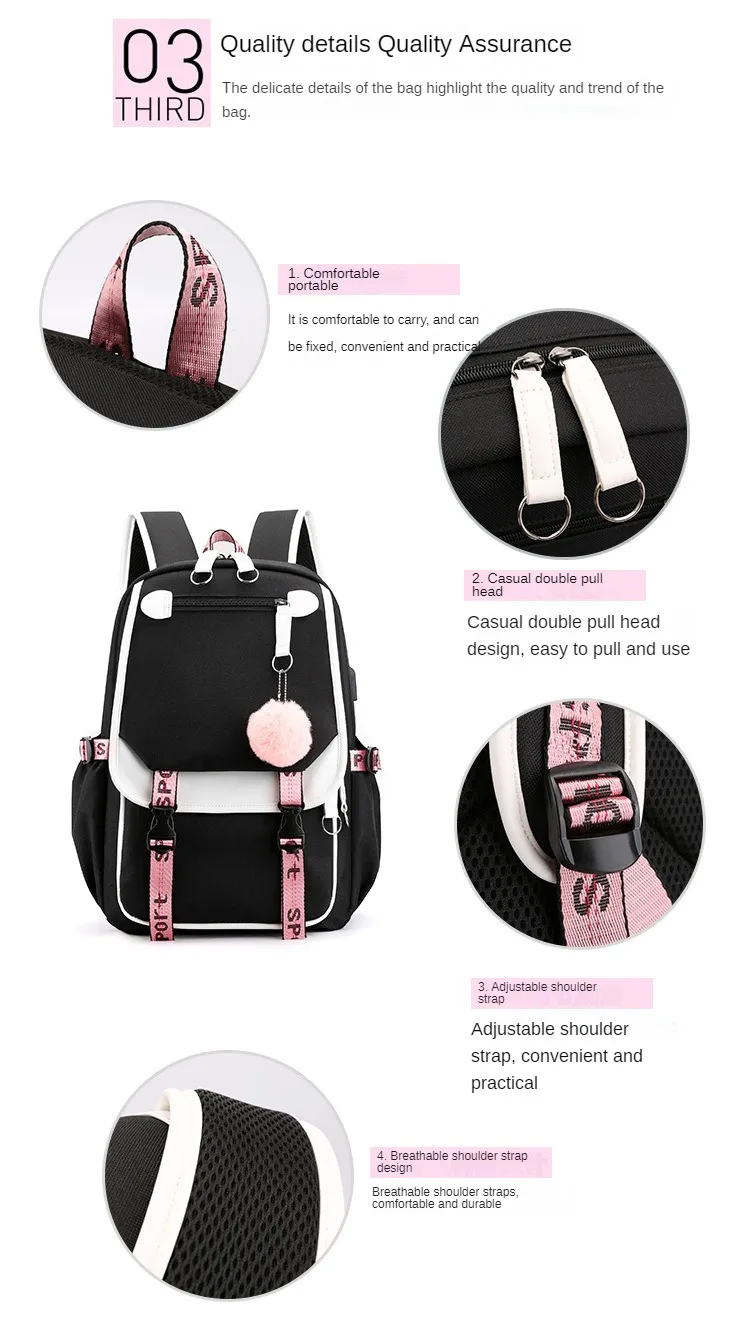 Korean Style High School Backpack for Teenage Girl Fashion Black White Student Girls Backpack Schoolbag Cute Book Bag