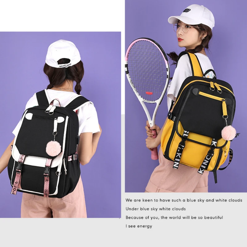 Korean Style High School Backpack for Teenage Girl Fashion Black White Student Girls Backpack Schoolbag Cute Book Bag