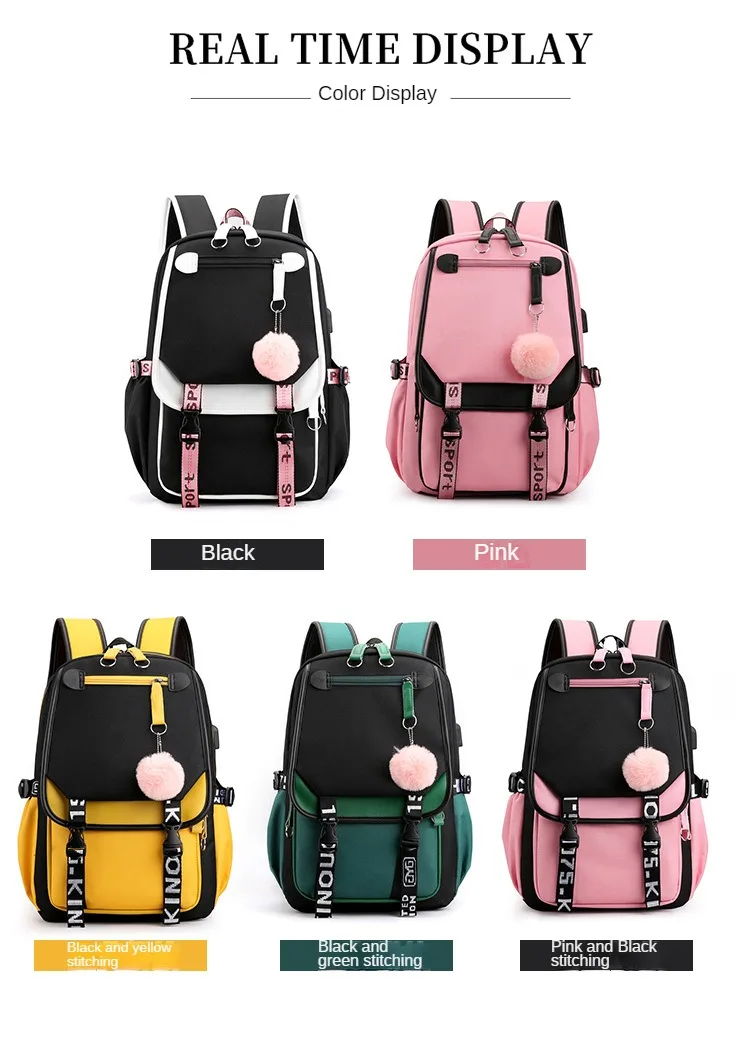 Korean Style High School Backpack for Teenage Girl Fashion Black White Student Girls Backpack Schoolbag Cute Book Bag