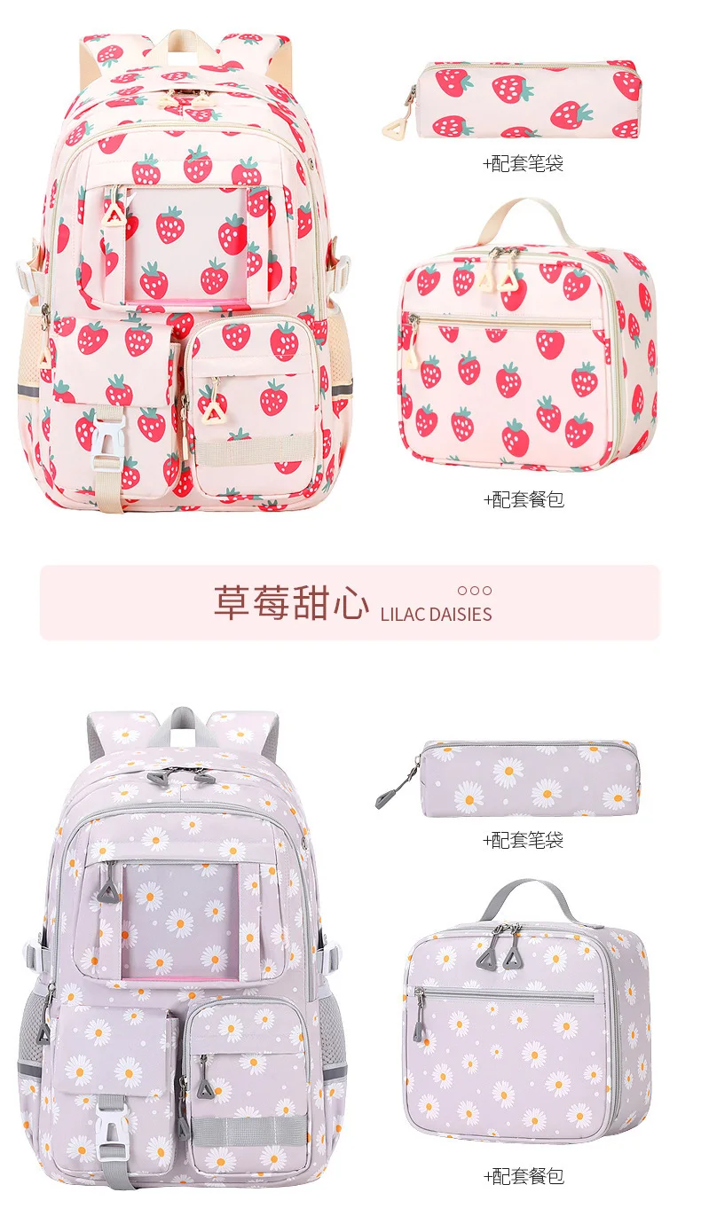 3 Pcs/Set Children School Bags Girls Teenage Book Bag Youth School Backpack Travel Junior High School Students Laptop Backpack