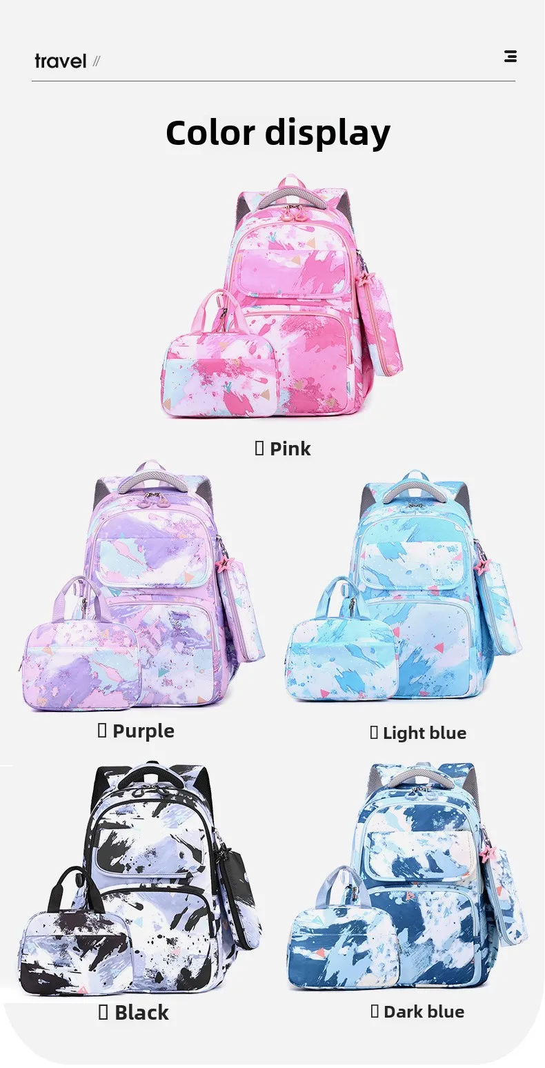3pcs/set Kids School Backpack for Girls Boys Lunch bag pencil bag set Elementary Middle High School Bags Students Bookbag