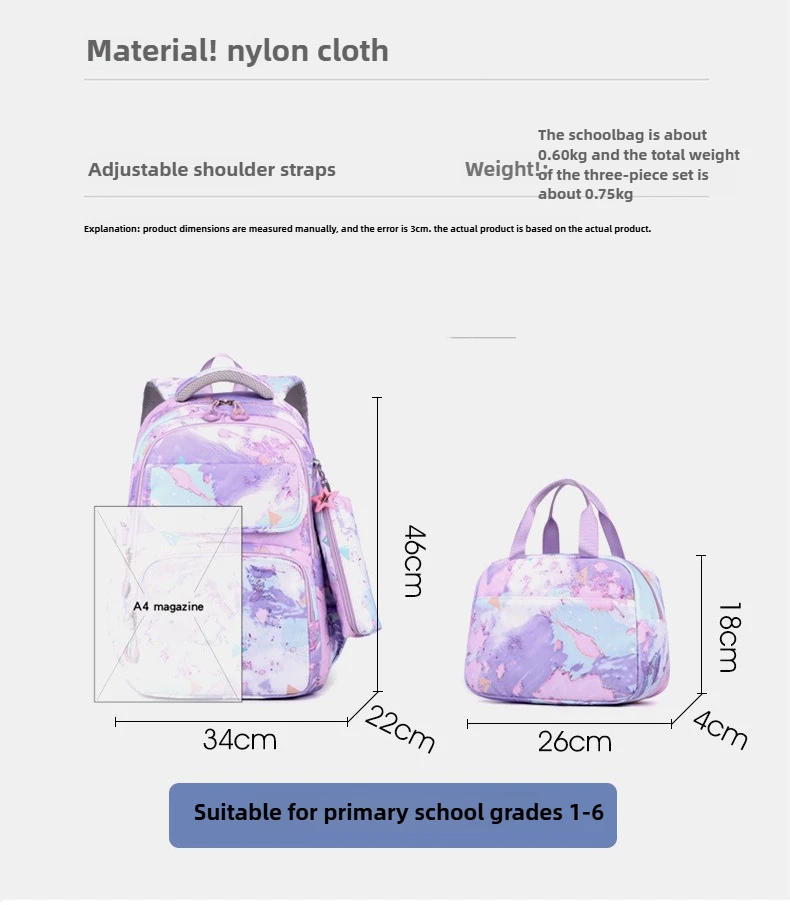 3pcs/set Kids School Backpack for Girls Boys Lunch bag pencil bag set Elementary Middle High School Bags Students Bookbag