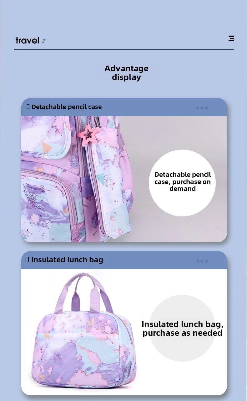 3pcs/set Kids School Backpack for Girls Boys Lunch bag pencil bag set Elementary Middle High School Bags Students Bookbag