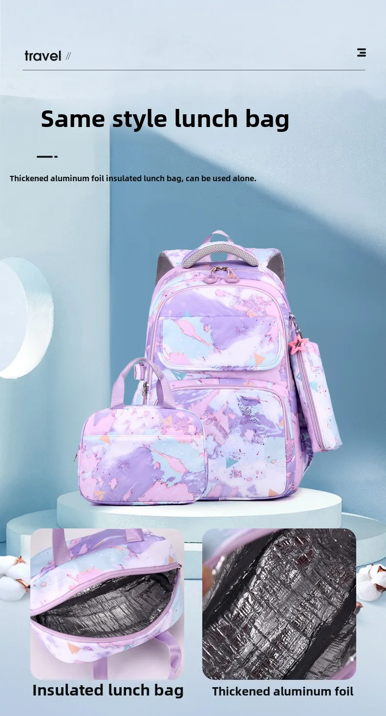 3pcs/set Kids School Backpack for Girls Boys Lunch bag pencil bag set Elementary Middle High School Bags Students Bookbag