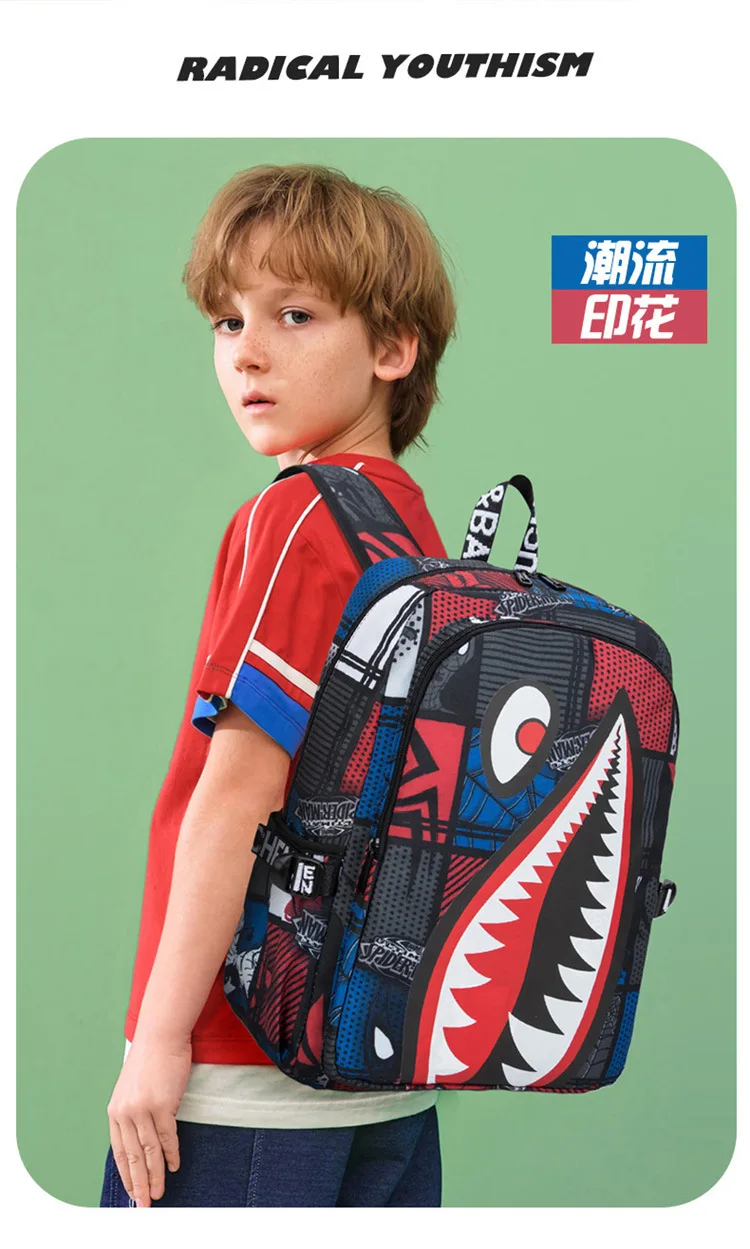 Cool shark mouth prints bagpack boy camouflage college bags unisex schoolbags waterproof backpacks student large capacity bags