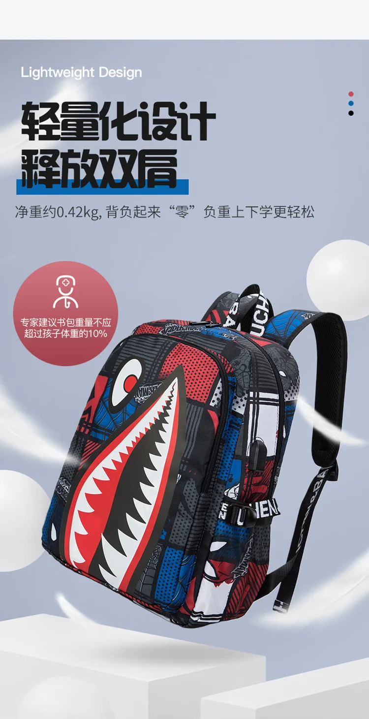 Cool shark mouth prints bagpack boy camouflage college bags unisex schoolbags waterproof backpacks student large capacity bags