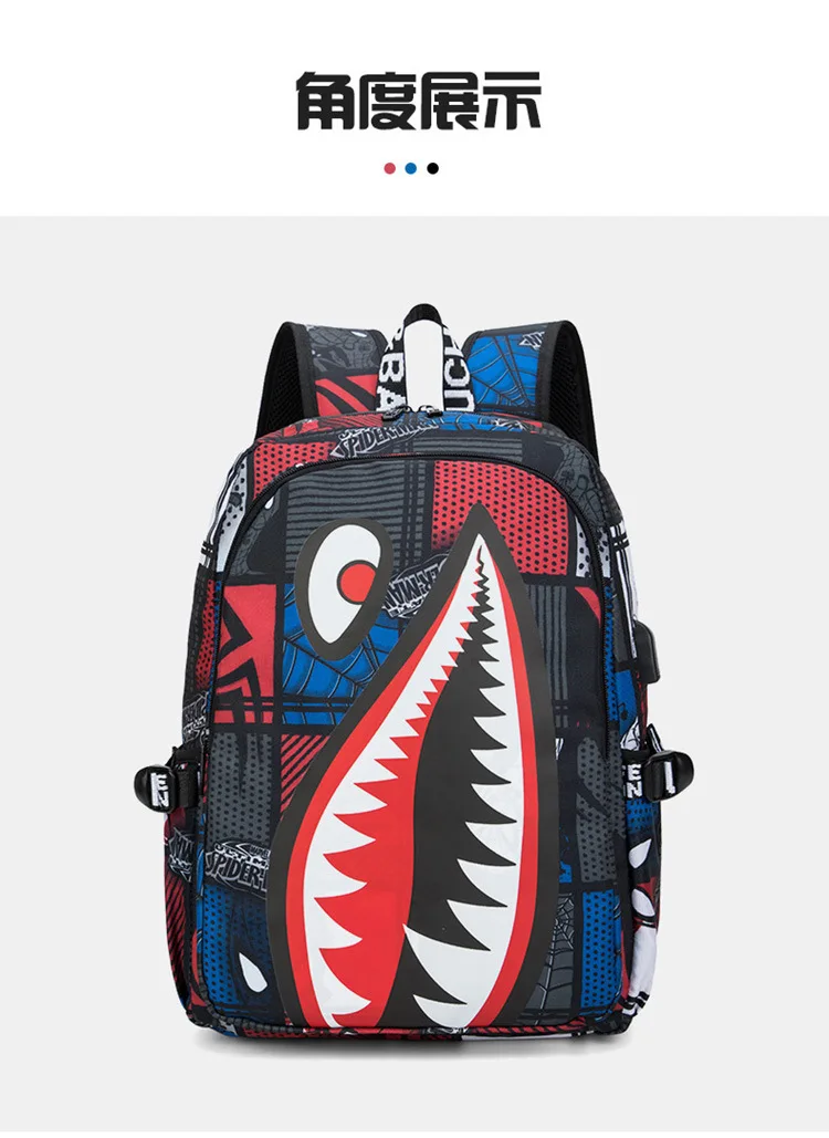 Cool shark mouth prints bagpack boy camouflage college bags unisex schoolbags waterproof backpacks student large capacity bags