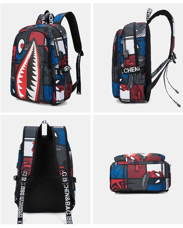 Cool shark mouth prints bagpack boy camouflage college bags unisex schoolbags waterproof backpacks student large capacity bags