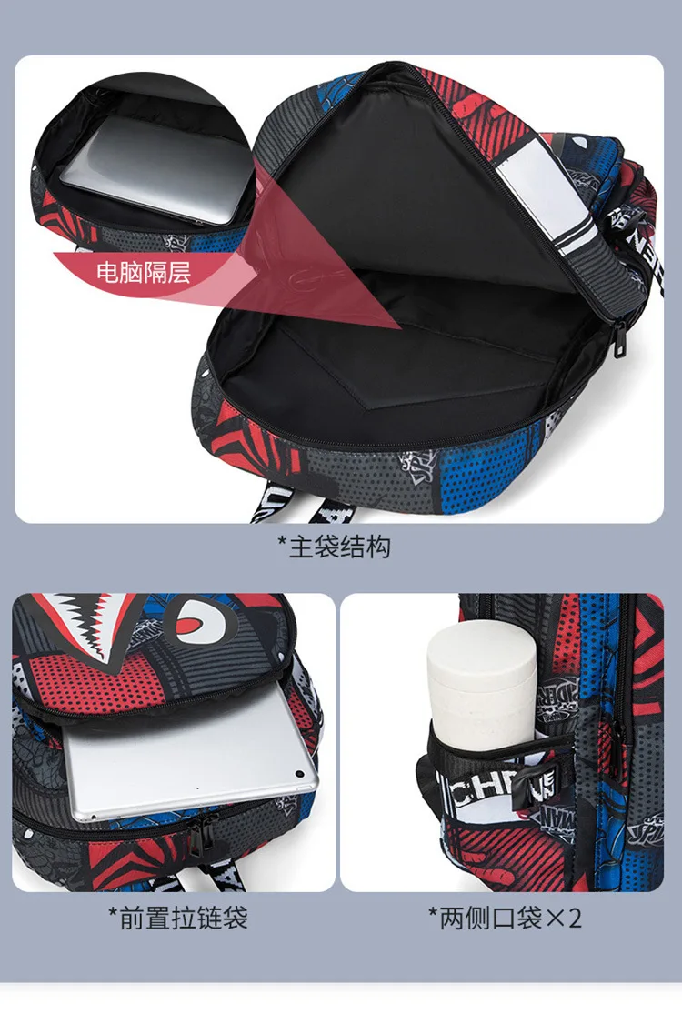 Cool shark mouth prints bagpack boy camouflage college bags unisex schoolbags waterproof backpacks student large capacity bags