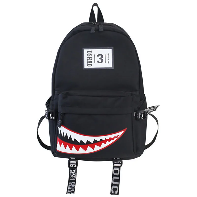 Cool shark mouth prints bagpack boy camouflage college bags unisex schoolbags waterproof backpacks student large capacity bags