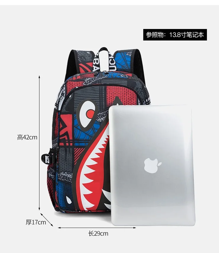 Cool shark mouth prints bagpack boy camouflage college bags unisex schoolbags waterproof backpacks student large capacity bags
