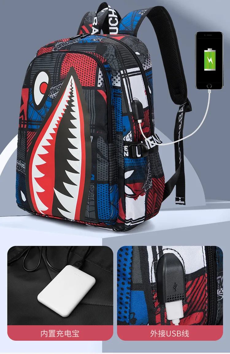 Cool shark mouth prints bagpack boy camouflage college bags unisex schoolbags waterproof backpacks student large capacity bags
