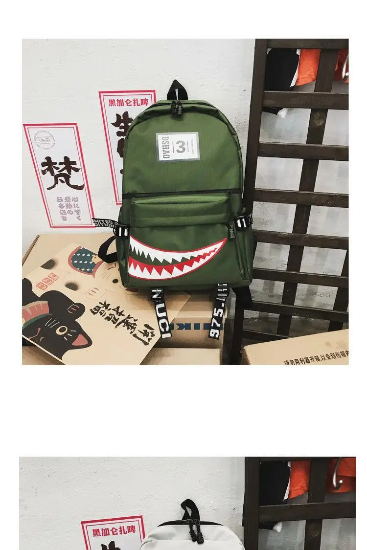 Fashion Large Back Packs for Girls Boys Black Waterproof School Backpacks Woman Shark Print Travel Bags Mochilas Escolar