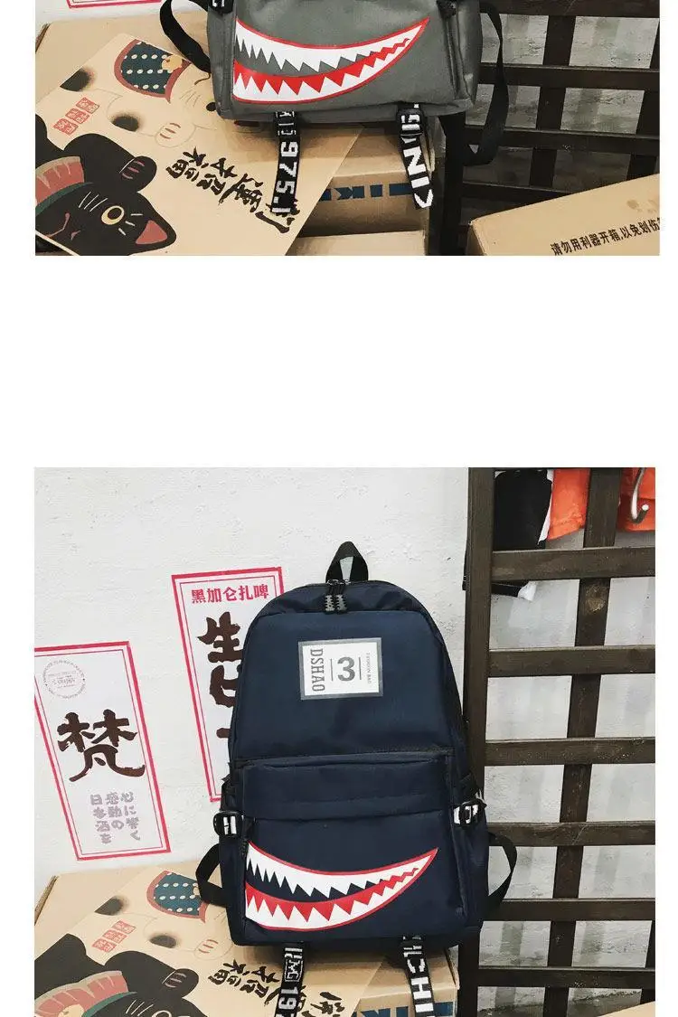 Fashion Large Back Packs for Girls Boys Black Waterproof School Backpacks Woman Shark Print Travel Bags Mochilas Escolar