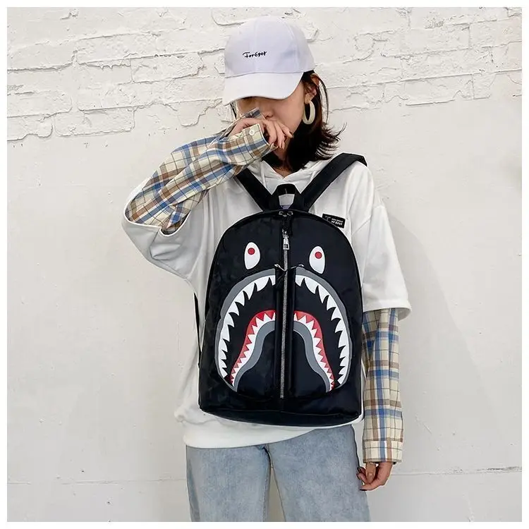 Fashion Large Back Packs for Girls Boys Black Waterproof School Backpacks Woman Shark Print Travel Bags Mochilas Escolar