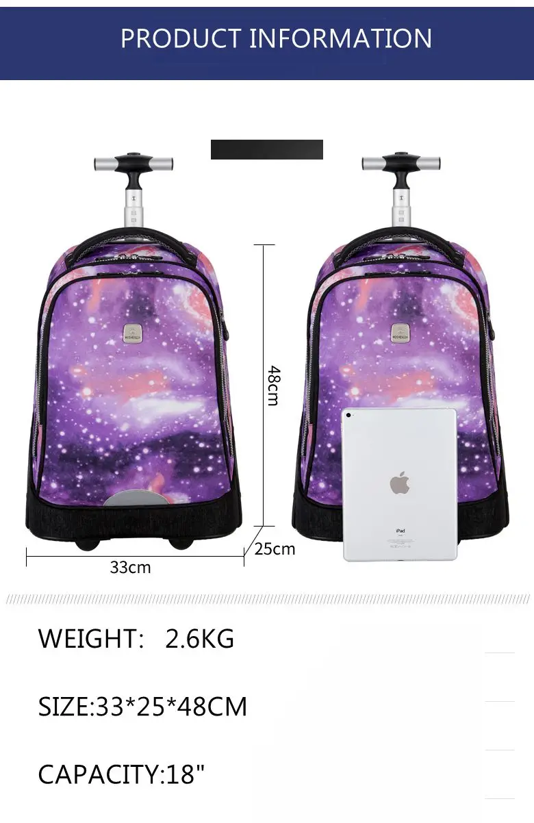 large wheels School Rolling Bags for teenagers travel trolley bags for Children wheeled bag bags for travel rolling bag wheels