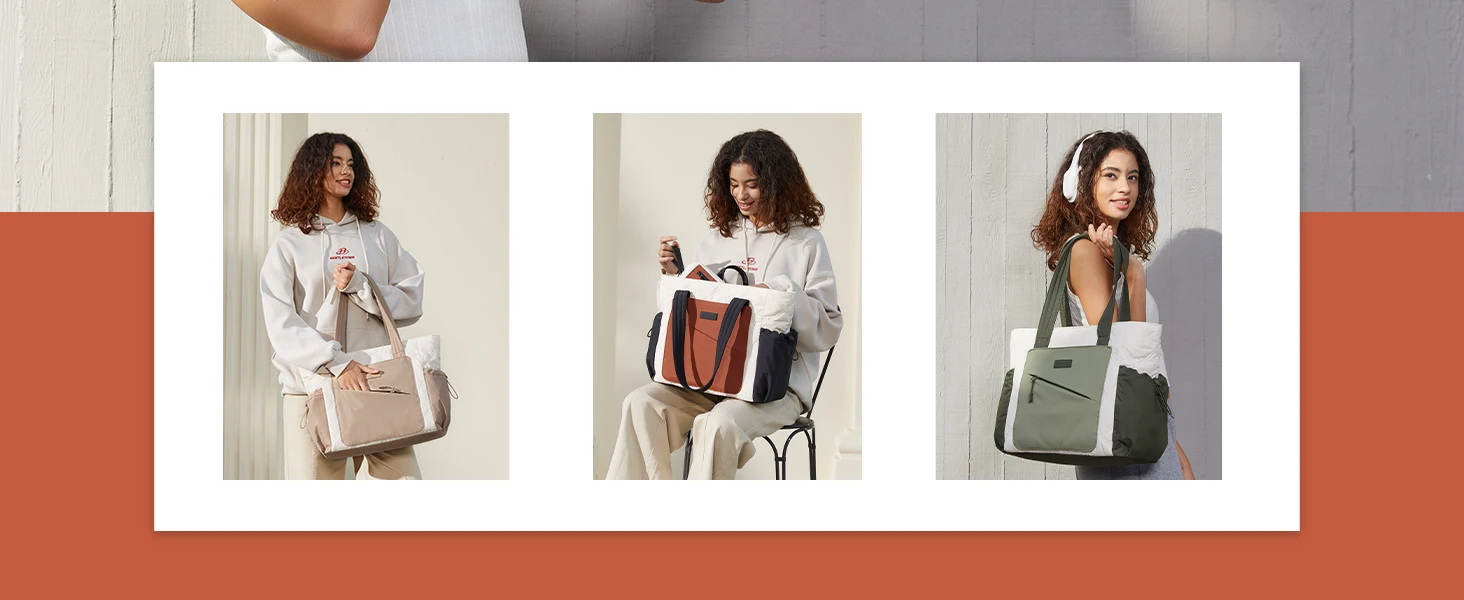 LOVEVOOK Tote Bag for Women, Puffer Bag and Work Bags with Zipper for Travel, Daily, School, Quilted Nurse Shoulder, 2pcs