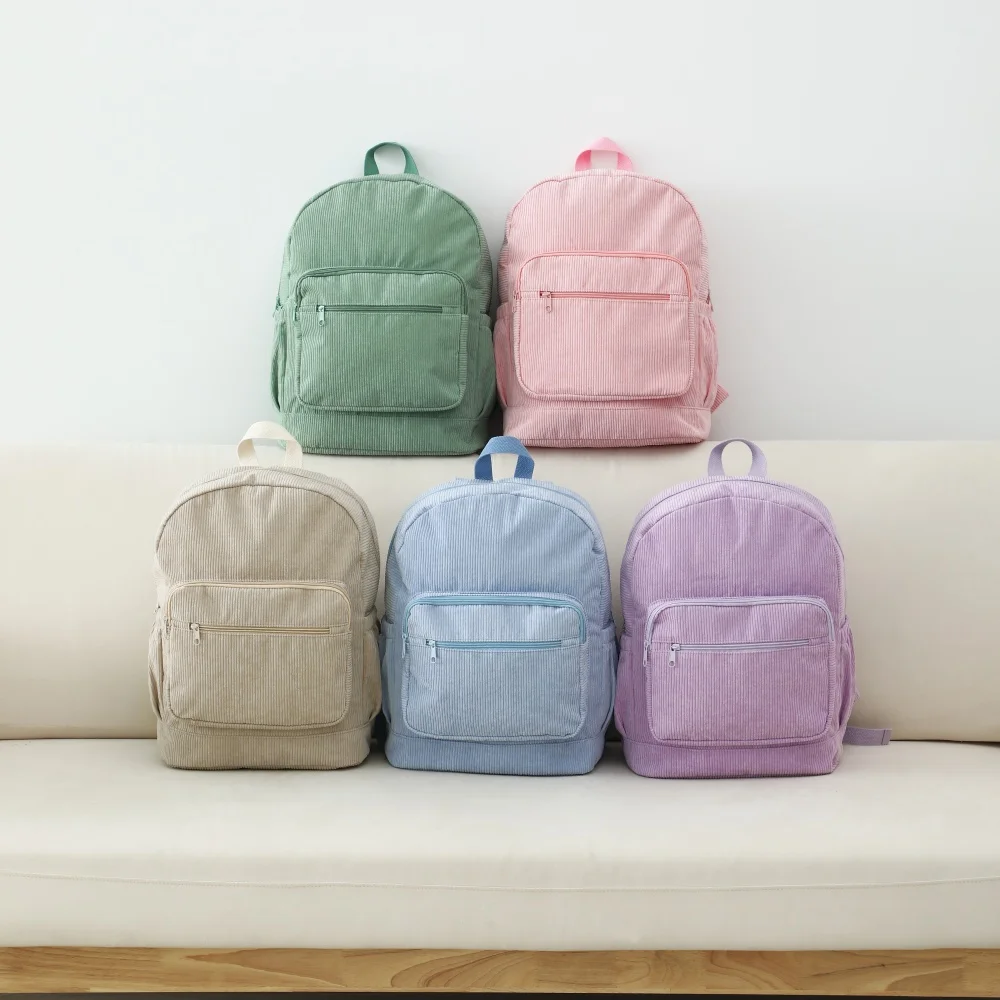 Corduroy Backpack Fashion Girls Teenagers With Zipper Front Bag College School Bag Casual Back To School Bag For Travel Outdoor