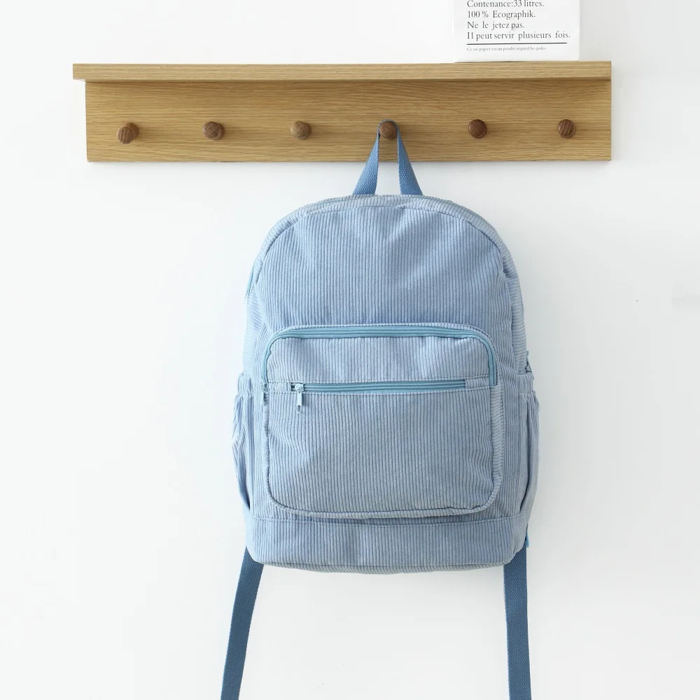 Corduroy Backpack Fashion Girls Teenagers With Zipper Front Bag College School Bag Casual Back To School Bag For Travel Outdoor