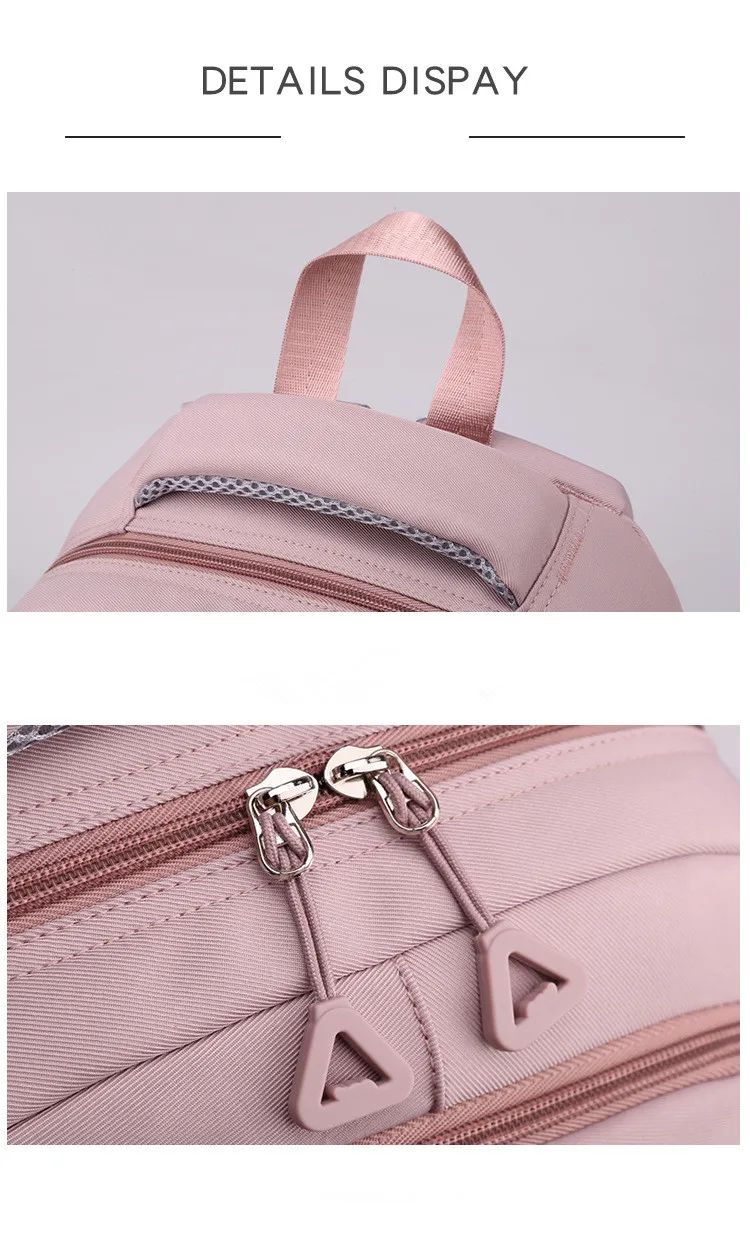 Girls School Bag With Pendant Nylon Backpack Travel Rucksack Multi Pockets Waterproof Casual Simple Style Schoolbag for Teenager