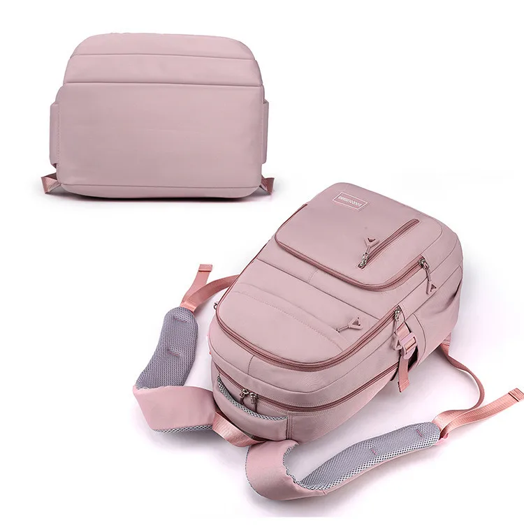 Girls School Bag With Pendant Nylon Backpack Travel Rucksack Multi Pockets Waterproof Casual Simple Style Schoolbag for Teenager
