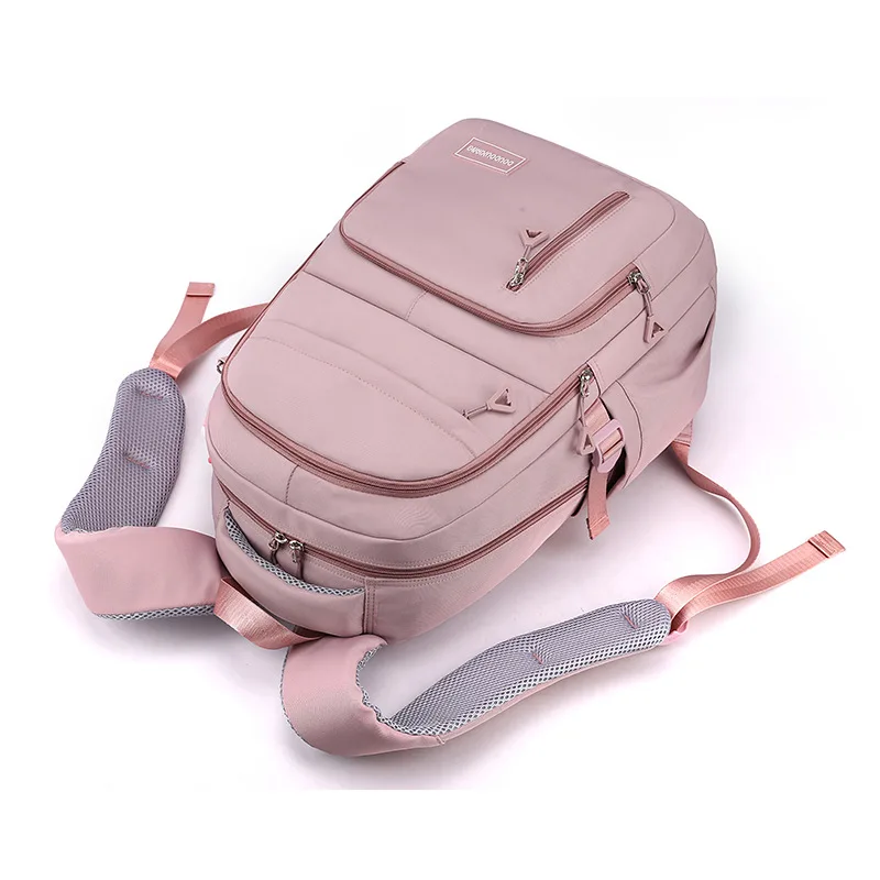 Girls School Bag With Pendant Nylon Backpack Travel Rucksack Multi Pockets Waterproof Casual Simple Style Schoolbag for Teenager