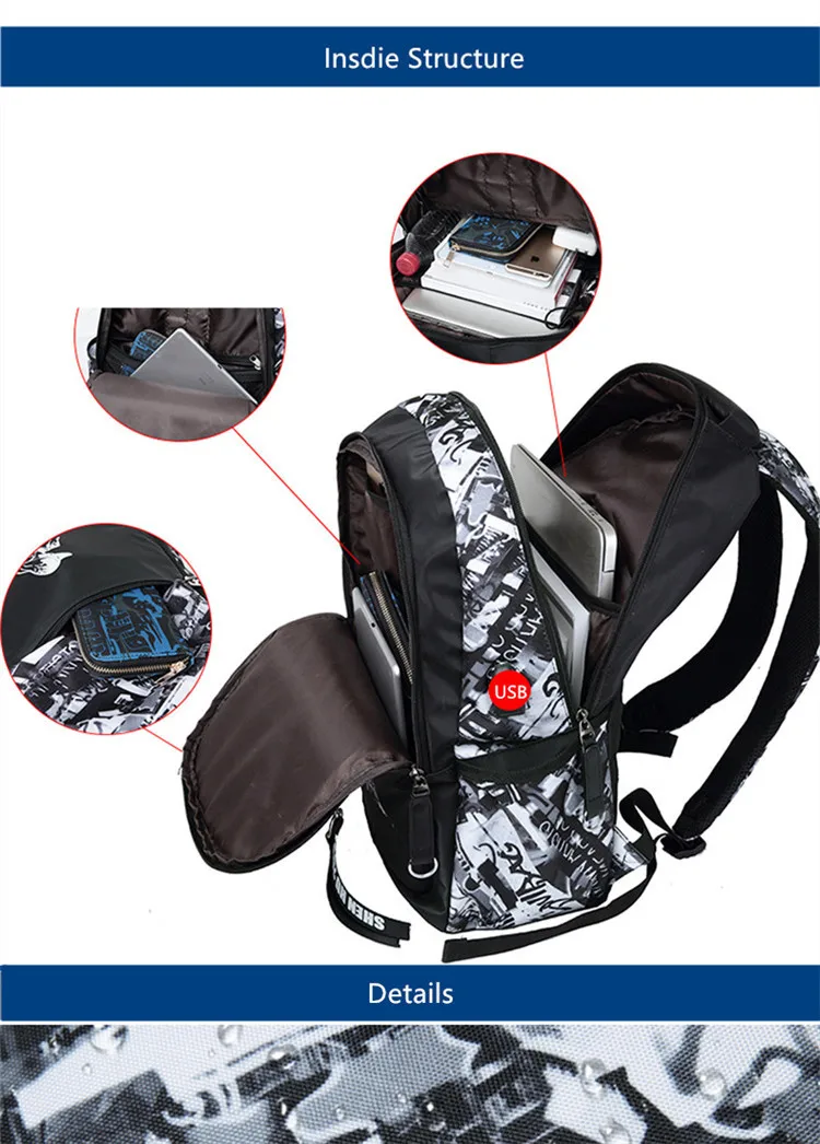Teenage Boys School Bags Waterproof Large Backpack for Teenagers Bagpack High School Backpack for Boys Student Chest Bag Set