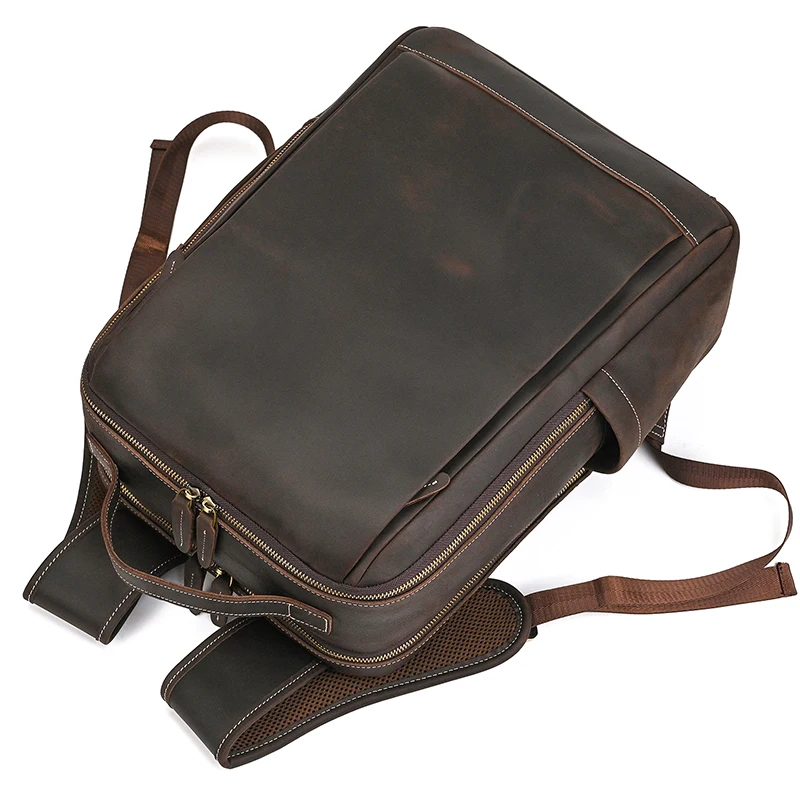 Fashion Crazy Horse Leather Backpack Real Cowskin Laptop Bagpack Computer Man Backpacks For Men Male Daypack Business School Bag
