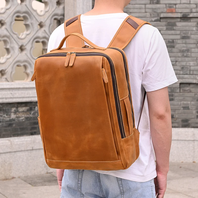 Fashion Crazy Horse Leather Backpack Real Cowskin Laptop Bagpack Computer Man Backpacks For Men Male Daypack Business School Bag