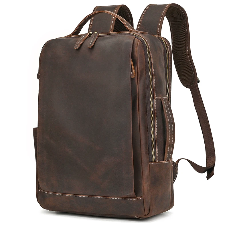 Fashion Crazy Horse Leather Backpack Real Cowskin Laptop Bagpack Computer Man Backpacks For Men Male Daypack Business School Bag