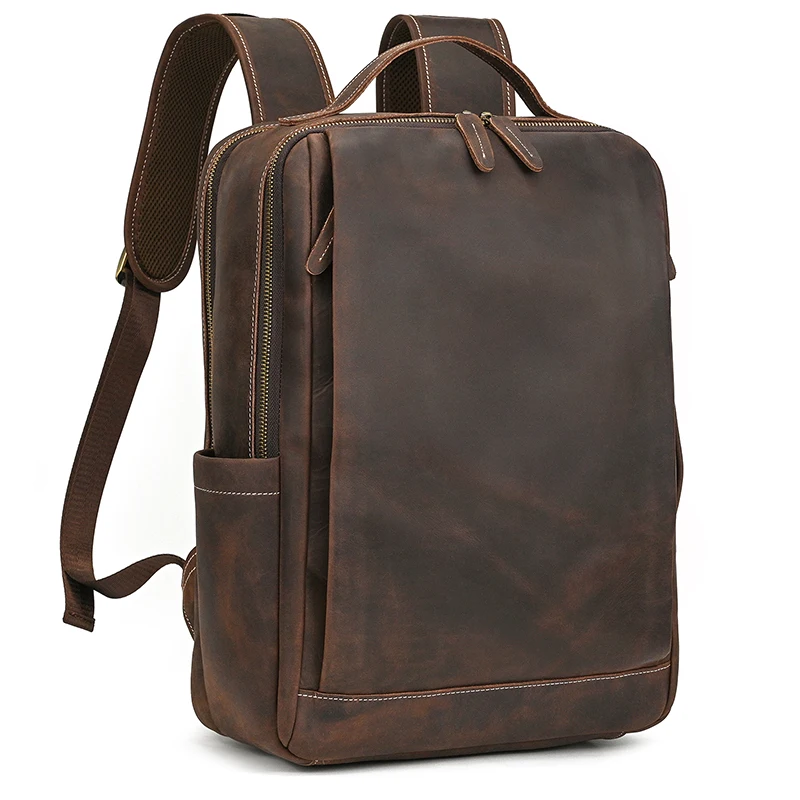 Fashion Crazy Horse Leather Backpack Real Cowskin Laptop Bagpack Computer Man Backpacks For Men Male Daypack Business School Bag