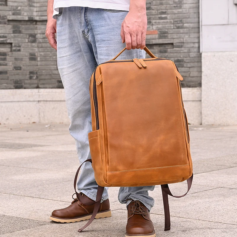 Fashion Crazy Horse Leather Backpack Real Cowskin Laptop Bagpack Computer Man Backpacks For Men Male Daypack Business School Bag