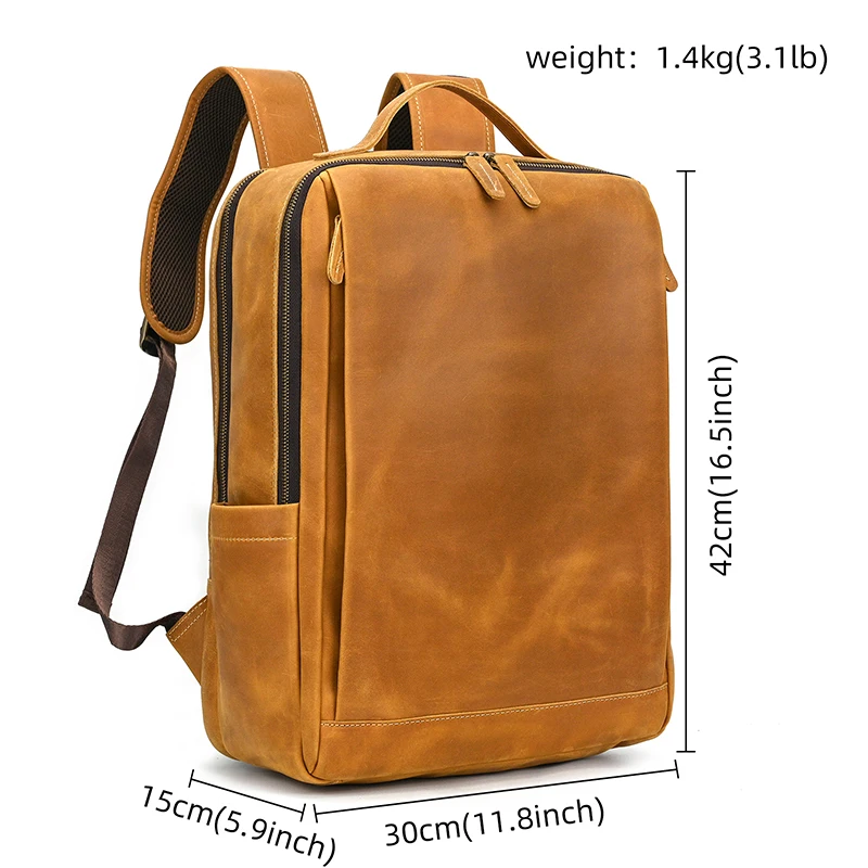 Fashion Crazy Horse Leather Backpack Real Cowskin Laptop Bagpack Computer Man Backpacks For Men Male Daypack Business School Bag