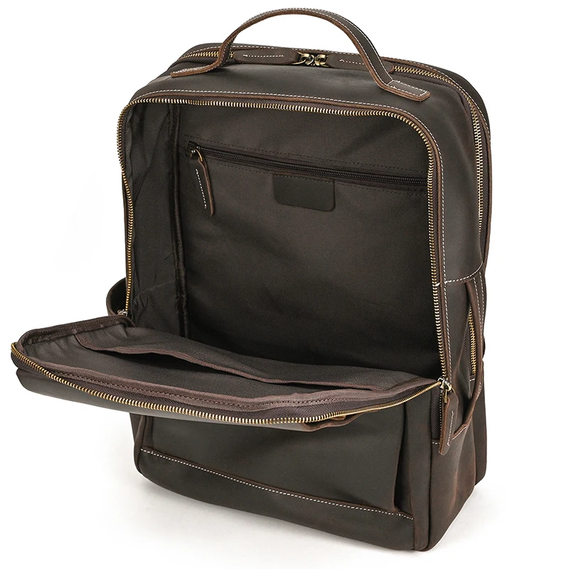 Fashion Crazy Horse Leather Backpack Real Cowskin Laptop Bagpack Computer Man Backpacks For Men Male Daypack Business School Bag